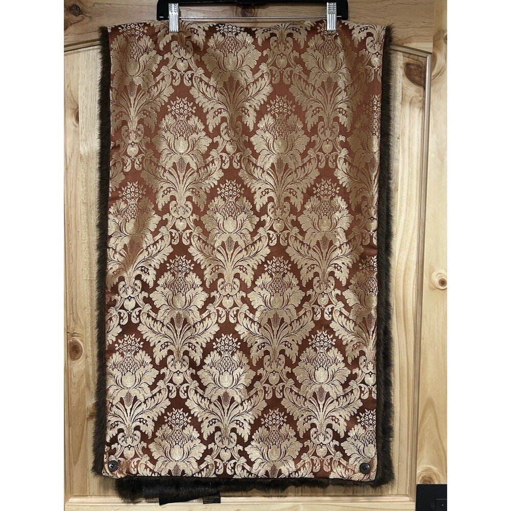 Iman Designer Faux Fur Wrap Damask Patterned Reversible One Size 21 X 69 Buttons